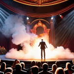 **

A dazzling magic show stage. Pyrotechnics explode as a magician vanishes in a cloud of smoke, reappearing elsewhere on stage, amidst dynamic lighting.  The audience is captivated.

**