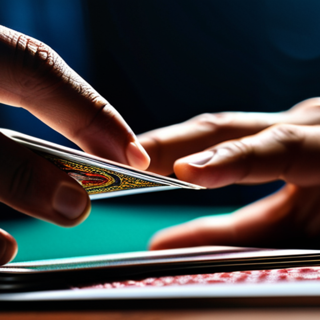 **

*   **Prompt:** Close-up of hands elegantly shuffling a deck of Bicycle Rider Back playing cards, dramatic lighting, emphasizing the intricate design on the card backs, shallow depth of field, bokeh, professional photography, high resolution

**