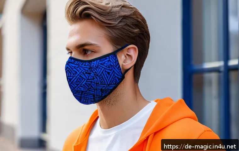 마술 마스크 - A stylish young adult wearing a breathable cotton fabric face mask with innovative mesh ventilation ...